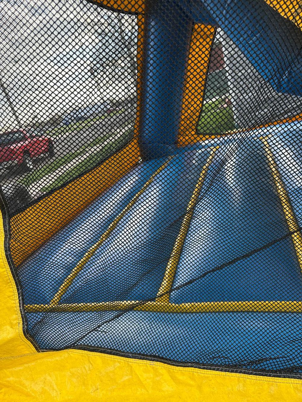 After photo of blown internal baffle repair on a bounce house, completed by Stitches For Bounces